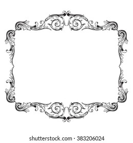 Vintage baroque frame scroll ornament engraving border floral retro pattern antique style acanthus foliage swirl decorative design element filigree calligraphy vector | damask - stock vector