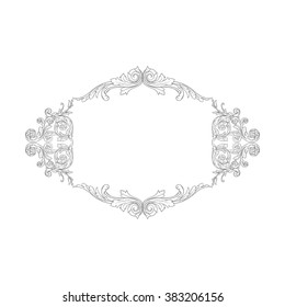 Vintage baroque frame scroll ornament engraving border floral retro pattern antique style acanthus foliage swirl decorative design element filigree calligraphy vector | damask - stock vector