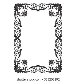 Vintage baroque frame scroll ornament engraving border floral retro pattern antique style acanthus foliage swirl decorative design element filigree calligraphy vector | damask - stock vector