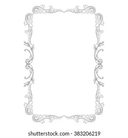 Vintage baroque frame scroll ornament engraving border floral retro pattern antique style acanthus foliage swirl decorative design element filigree calligraphy vector | damask - stock vector