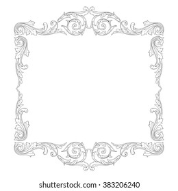 Vintage baroque frame scroll ornament engraving border floral retro pattern antique style acanthus foliage swirl decorative design element filigree calligraphy vector | damask - stock vector