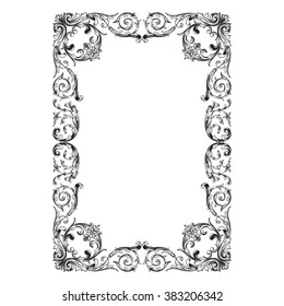 Antiguas marco barroco scroll ornamento grabado borde patrón retro floral estilo antiguo follaje acanto remolino elemento de diseño decorativo filigrana caligrafía Vector | Damask - Vector de stock