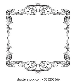 Vintage baroque frame scroll ornament engraving border floral retro pattern antique style acanthus foliage swirl decorative design element filigree calligraphy vector | damask - stock vector