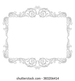 Vintage baroque frame scroll ornament engraving border floral retro pattern antique style acanthus foliage swirl decorative design element filigree calligraphy vector | damask - stock vector