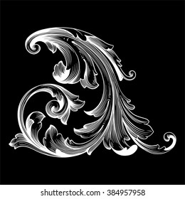 Vintage baroque frame scroll ornament engraving border floral retro pattern antique style acanthus foliage swirl decorative design element filigree calligraphy vector | damask - stock vector