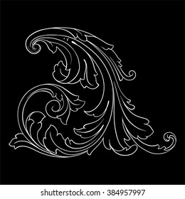 Vintage baroque frame scroll ornament engraving border floral retro pattern antique style acanthus foliage swirl decorative design element filigree calligraphy vector | damask - stock vector