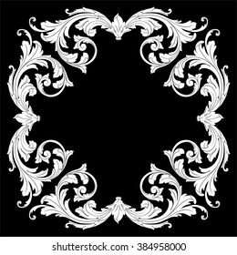 Vintage baroque frame scroll ornament engraving border floral retro pattern antique style acanthus foliage swirl decorative design element filigree calligraphy vector | damask - stock vector