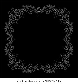 Vintage baroque frame scroll ornament engraving border floral retro pattern antique style acanthus foliage swirl decorative design element filigree calligraphy vector | damask - stock vector