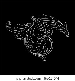 Vintage baroque frame scroll ornament engraving border floral retro pattern antique style acanthus foliage swirl decorative design element filigree calligraphy vector | damask - stock vector