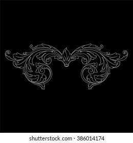 Vintage baroque frame scroll ornament engraving border floral retro pattern antique style acanthus foliage swirl decorative design element filigree calligraphy vector | damask - stock vector