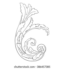 Vintage baroque frame scroll ornament engraving border floral retro pattern antique style acanthus foliage swirl decorative design element filigree calligraphy vector | damask - stock vector