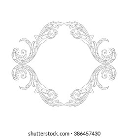 Vintage baroque frame scroll ornament engraving border floral retro pattern antique style acanthus foliage swirl decorative design element filigree calligraphy vector | damask - stock vector