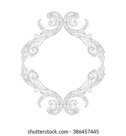 Vintage baroque frame scroll ornament engraving border floral retro pattern antique style acanthus foliage swirl decorative design element filigree calligraphy vector | damask - stock vector