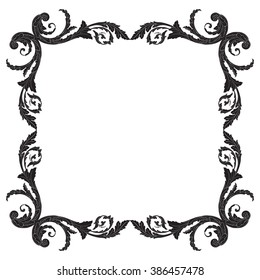 Vintage baroque frame scroll ornament engraving border floral retro pattern antique style acanthus foliage swirl decorative design element filigree calligraphy vector | damask - stock vector
