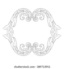 Vintage baroque frame scroll ornament engraving border floral retro pattern antique style acanthus foliage swirl decorative design element filigree calligraphy vector | damask - stock vector