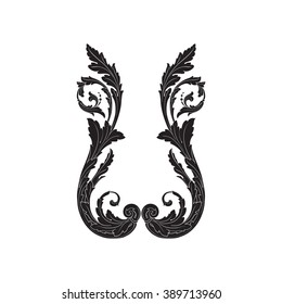 Vintage baroque frame scroll ornament engraving border floral retro pattern antique style acanthus foliage swirl decorative design element filigree calligraphy vector | damask - stock vector
