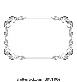 Vintage baroque frame scroll ornament engraving border floral retro pattern antique style acanthus foliage swirl decorative design element filigree calligraphy vector | damask - stock vector