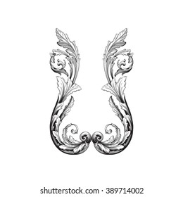 Vintage baroque frame scroll ornament engraving border floral retro pattern antique style acanthus foliage swirl decorative design element filigree calligraphy vector | damask - stock vector