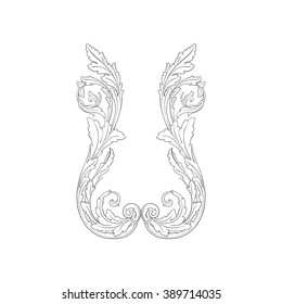 Vintage baroque frame scroll ornament engraving border floral retro pattern antique style acanthus foliage swirl decorative design element filigree calligraphy vector | damask - stock vector