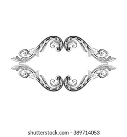 Vintage baroque frame scroll ornament engraving border floral retro pattern antique style acanthus foliage swirl decorative design element filigree calligraphy vector | damask - stock vector