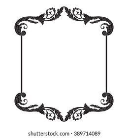 Vintage baroque frame scroll ornament engraving border floral retro pattern antique style acanthus foliage swirl decorative design element filigree calligraphy vector | damask - stock vector