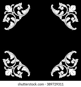 Vintage baroque frame scroll ornament engraving border floral retro pattern antique style acanthus foliage swirl decorative design element filigree calligraphy vector | damask - stock vector