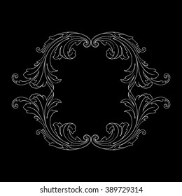 Vintage baroque frame scroll ornament engraving border floral retro pattern antique style acanthus foliage swirl decorative design element filigree calligraphy vector | damask - stock vector