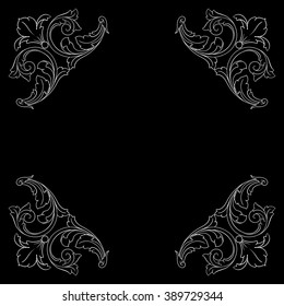 Vintage baroque frame scroll ornament engraving border floral retro pattern antique style acanthus foliage swirl decorative design element filigree calligraphy vector | damask - stock vector