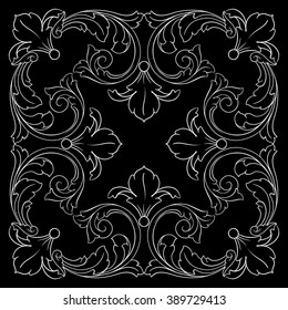 Vintage baroque frame scroll ornament engraving border floral retro pattern antique style acanthus foliage swirl decorative design element filigree calligraphy vector | damask - stock vector