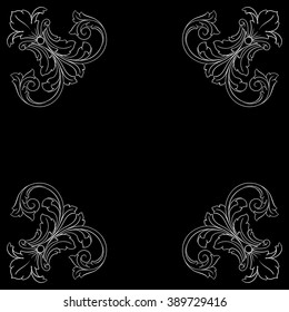 Vintage baroque frame scroll ornament engraving border floral retro pattern antique style acanthus foliage swirl decorative design element filigree calligraphy vector | damask - stock vector
