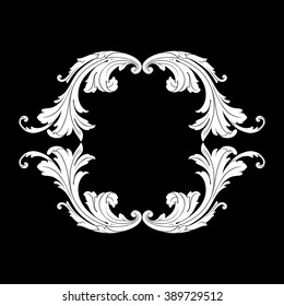Vintage baroque frame scroll ornament engraving border floral retro pattern antique style acanthus foliage swirl decorative design element filigree calligraphy vector | damask - stock vector