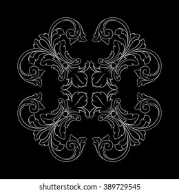 Vintage baroque frame scroll ornament engraving border floral retro pattern antique style acanthus foliage swirl decorative design element filigree calligraphy vector | damask - stock vector