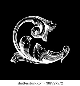 Vintage baroque frame scroll ornament engraving border floral retro pattern antique style acanthus foliage swirl decorative design element filigree calligraphy vector | damask - stock vector