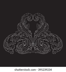 Vintage baroque frame scroll ornament engraving border floral.
