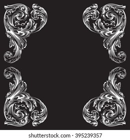 Vintage baroque frame scroll ornament engraving border floral 