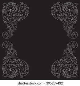 Vintage baroque frame scroll ornament engraving border floral 