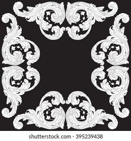 Vintage baroque frame scroll ornament engraving border floral 