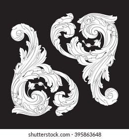 Vintage baroque frame scroll ornament engraving border floral retro pattern antique style acanthus foliage swirl decorative design element filigree calligraphy vector