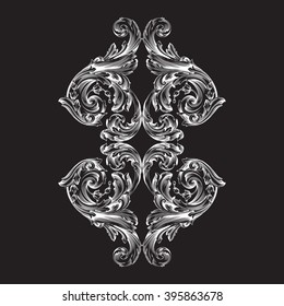 Vintage baroque frame scroll ornament engraving border floral retro pattern antique style acanthus foliage swirl decorative design element filigree calligraphy vector