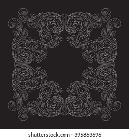 Vintage baroque frame scroll ornament engraving border floral retro pattern antique style acanthus foliage swirl decorative design element filigree calligraphy vector