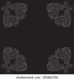 Vintage baroque frame scroll ornament engraving border floral retro pattern antique style acanthus foliage swirl decorative design element filigree calligraphy vector