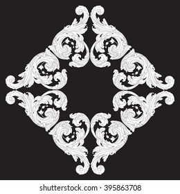 Vintage baroque frame scroll ornament engraving border floral retro pattern antique style acanthus foliage swirl decorative design element filigree calligraphy vector