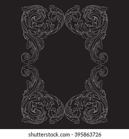 Vintage baroque frame scroll ornament engraving border floral retro pattern antique style acanthus foliage swirl decorative design element filigree calligraphy vector