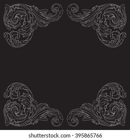 Vintage baroque frame scroll ornament engraving border floral retro pattern antique style acanthus foliage swirl decorative design element filigree calligraphy vector
