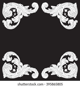 Vintage baroque frame scroll ornament engraving border floral retro pattern antique style acanthus foliage swirl decorative design element filigree calligraphy vector