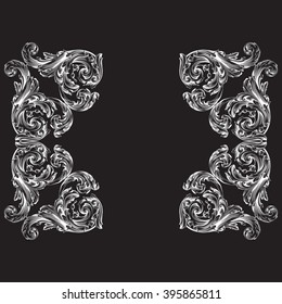 Vintage baroque frame scroll ornament engraving border floral retro pattern antique style acanthus foliage swirl decorative design element filigree calligraphy vector