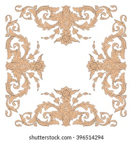 Vintage baroque frame scroll ornament engraving border floral retro pattern antique style acanthus foliage swirl decorative design element filigree calligraphy vector | damask - stock vector