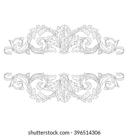 Vintage baroque frame scroll ornament engraving border floral retro pattern antique style acanthus foliage swirl decorative design element filigree calligraphy vector | damask - stock vector