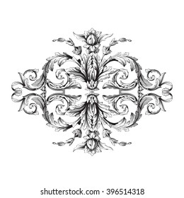 Vintage baroque frame scroll ornament engraving border floral retro pattern antique style acanthus foliage swirl decorative design element filigree calligraphy vector | damask - stock vector