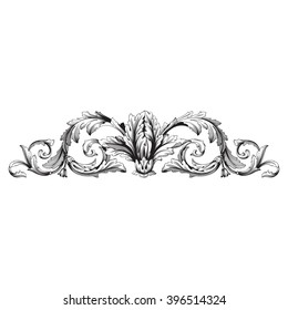 Vintage baroque frame scroll ornament engraving border floral retro pattern antique style acanthus foliage swirl decorative design element filigree calligraphy vector | damask - stock vector